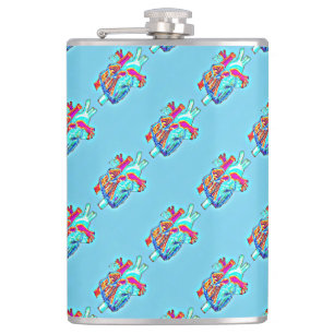 Cantil Neon Aqua Anatomical Heart Padrated Vinyl Flask