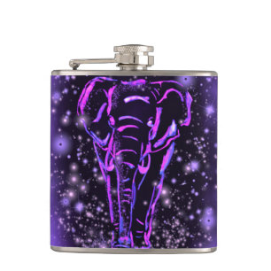 Cantil Neon Purple Elephants Caminhando À Noite Estrelad