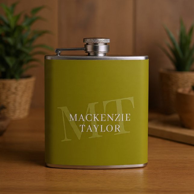 Cantil Nome com Monograma Elegante Texto Personalizado  (Elegant Monogram Name Personalized Text Flask by Ricaso. Great gift idea. Custom monogrammed)