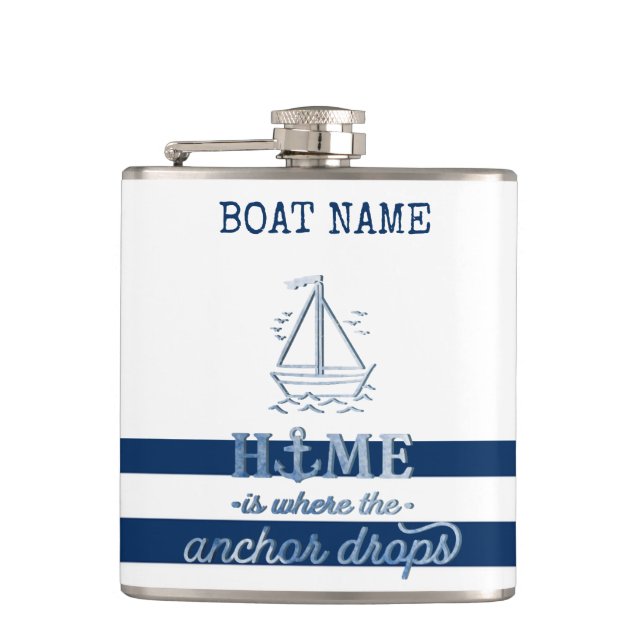Cantil Nome de Barco Náutico, Âncora Azul Marinho Listrad (Frente)