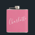 Cantil Nome de Caligrafia Personalizada Rosa Despedida de<br><div class="desc">Frasco de Favor de Festa de Despedida de Solteira Rosa Bubblegum com Nome de Caligrafia Personalizada</div>