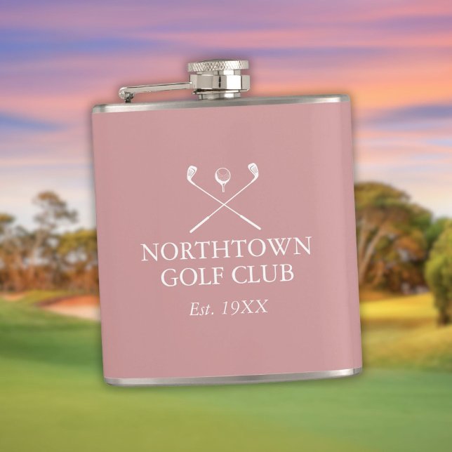 Cantil Nome de Clube de Golfe Rosa Poeirento Personalizad (Custom Dusty Rose Pink Golf Club Name Flask)