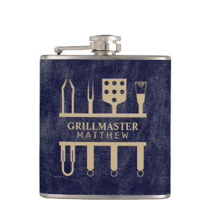 Cantil Nome do Grillmaster textura de couro azul marinho