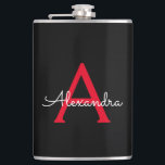 Cantil Nome do Monograma da Rapariga do Script Preto Verm<br><div class="desc">Nome do Monograma Vermelho e Preto e Flask Inicial. Isto faz o doce e perfeito aniversário de 16 anos,  casamento,  chá de panela,  aniversário,  chá de fraldas ou festa de solteira presente para alguém que ama luxo de luxo e estilos quíticos.</div>