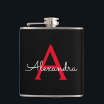 Cantil Nome do Monograma da Rapariga do Script Preto Verm<br><div class="desc">Monograma Vermelho e Preto Adicione Seu Próprio Nome Fator Flask. Isto faz o doce e perfeito aniversário de 16 anos,  casamento,  chá de panela,  aniversário,  chá de fraldas ou festa de solteira presente para alguém que ama luxo de luxo e estilos quíticos.</div>