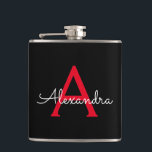 Cantil Nome do Monograma da Rapariga do Script Preto Verm<br><div class="desc">Monograma Vermelho e Preto Adicione Seu Próprio Nome Fator Flask. Isto faz o doce e perfeito aniversário de 16 anos,  casamento,  chá de panela,  aniversário,  chá de fraldas ou festa de solteira presente para alguém que ama luxo de luxo e estilos quíticos.</div>