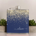Cantil Nome do Monograma do Sparkle Glitter Glitter Azul<br><div class="desc">Nome do Monograma e Frasco Inicial do Frente Azul,  Dourado e Marinho. Isto faz o doce e perfeito aniversário de 16 anos,  casamento,  chá de panela,  aniversário,  chá de fraldas ou festa de solteira presente para alguém que ama luxo de luxo e estilos quíticos.</div>
