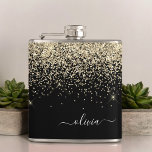 Cantil Nome do Monograma do Sparkle Glitter Negro Dourado<br><div class="desc">Nome do Monograma e Frasco Inicial do Glitter Glitter,  Faux,  Dourado e preto. Isto faz o doce e perfeito aniversário de 16 anos,  casamento,  chá de panela,  aniversário,  chá de fraldas ou festa de solteira presente para alguém que ama luxo de luxo e estilos quíticos.</div>