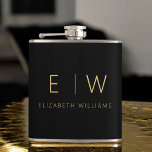 Cantil Nome do Monograma Dourado Minimalista Negro Clássi<br><div class="desc">Elevem suas libações com o nosso clássico e elegante frasco de monograma minimalista moderno. Este frasco meticulosamente desenhado combina perfeitamente a sofisticação do eterno com o minimalismo contemporâneo, fazer-o como acessório perfeito para uso pessoal e doação. Feito com precisão e atenção ao detalhe, esse frasco é mais do que um...</div>