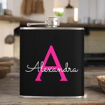 Cantil Nome do Monograma Girly Black Script Hot-Pink<br><div class="desc">Monograma Rosa Quente e Preto Adicione Seu Próprio Nome Fator Flask. Isto faz o doce e perfeito aniversário de 16 anos,  casamento,  chá de panela,  aniversário,  chá de fraldas ou festa de solteira presente para alguém que ama luxo de luxo e estilos quíticos.</div>