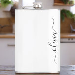 Cantil Nome do Monograma Girly de Script Moderno Branco N<br><div class="desc">Nome do Monograma Branco e Preto e Flask Inicial. Isto faz o doce e perfeito aniversário de 16 anos,  casamento,  chá de panela,  aniversário,  chá de fraldas ou festa de solteira presente para alguém que ama luxo de luxo e estilos quíticos.</div>