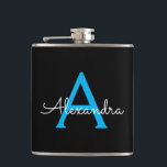 Cantil Nome do Monograma Girly de Script Preto Azul<br><div class="desc">Monograma Azul e Preto Adicione Seu Próprio Sinalizador De Festa. Isto faz o doce e perfeito aniversário de 16 anos,  casamento,  chá de panela,  aniversário,  chá de fraldas ou festa de solteira presente para alguém que ama luxo de luxo e estilos quíticos.</div>
