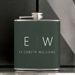 Cantil Nome do Monograma Moderno e Elegante Verde Escuro<br><div class="desc">Elevem suas libações com o nosso clássico e elegante frasco de monograma minimalista moderno. Este frasco meticulosamente desenhado combina perfeitamente a sofisticação do eterno com o minimalismo contemporâneo, fazer-o como acessório perfeito para uso pessoal e doação. Feito com precisão e atenção ao detalhe, esse frasco é mais do que um...</div>