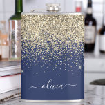 Cantil Nome do Monograma Personalizado da Glitter Azul do<br><div class="desc">Glitter Azul Espelho Azul Dourado e Marinho escovado Nome do Monograma de Metal e Frasco Inicial. Isto faz o doce e perfeito aniversário de 16 anos,  casamento,  chá de panela,  aniversário,  chá de fraldas ou festa de solteira presente para alguém que ama luxo de luxo e estilos quíticos.</div>
