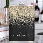 Cantil Nome do Monograma Personalizado da Glitter Preta D<br><div class="desc">Glitter Glitter Glitter Grelha Dourada e Negra Bruchou Nome do Monograma de Metal e Frasco Inicial. Isto faz o doce e perfeito aniversário de 16 anos,  casamento,  chá de panela,  aniversário,  chá de fraldas ou festa de solteira presente para alguém que ama luxo de luxo e estilos quíticos.</div>
