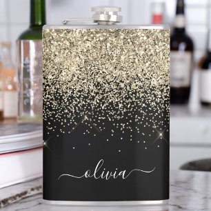 Cantil Nome do Monograma Personalizado da Glitter Preta D
