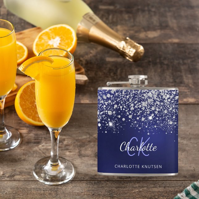 Cantil Nome em letra cursiva monograma prata azul brilho  (Criador carregado)