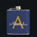 Cantil Nome Moderno do Monograma de Script Girly Dourado<br><div class="desc">Monograma Azul Dourado e Marinho Adicione seu próprio nome de Festa. Isto faz o doce e perfeito aniversário de 16 anos,  casamento,  chá de panela,  aniversário,  chá de fraldas ou festa de solteira presente para alguém que ama luxo de luxo e estilos quíticos.</div>