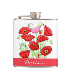 Cantil Nome Personalizado de Arte de Poppies Rosa Vermelh