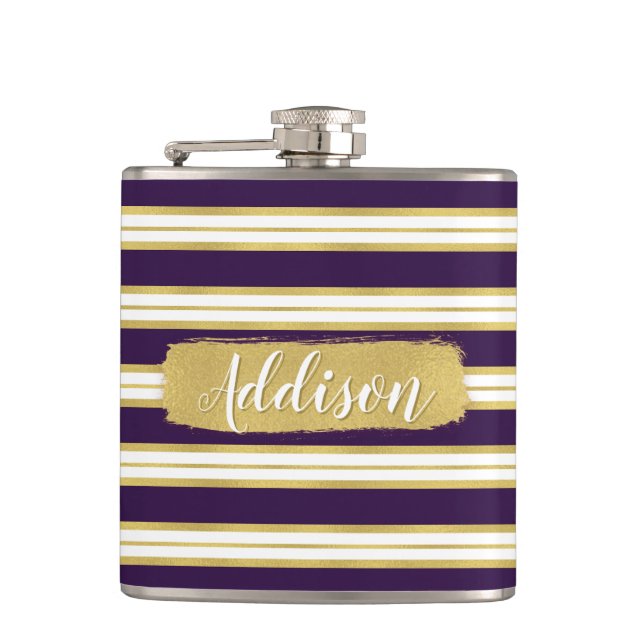 Cantil Nome Personalizado do Padrão de Faixa Dourada Roxo (Frente)