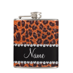 Cantil Nome personalizado glitter laranja impressão leopa