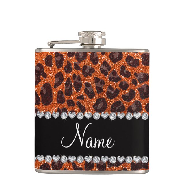 Cantil Nome personalizado glitter laranja impressão leopa (Frente)