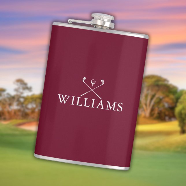 Cantil Nome Personalizado Golf Clubs Burgundy Vermelho (Personalized Name Golf Clubs Burgundy Red Flask)