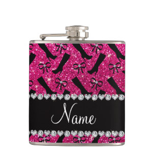 Cantil Nome personalizado neon hot pink glitter inicializ