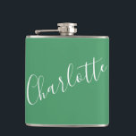 Cantil Nome Personalizado Script Minimalista Kelly Verde<br><div class="desc">Nome em Tipografia Script Minimalista Garrafa em Kelly Verde</div>