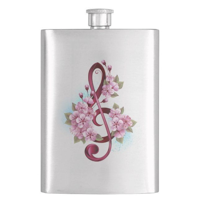 Cantil Notas musicais em clave de sol com flores de Sakur (Frente)