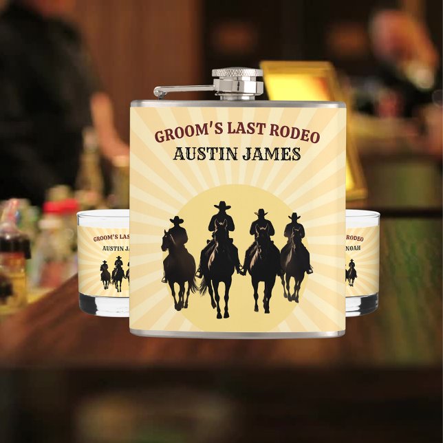 Cantil O Último Rodeio do Noivo Festa de Solteiro do Noiv (Groom’s Last Rodeo Sunset Groom's Bachelor Party Flask)