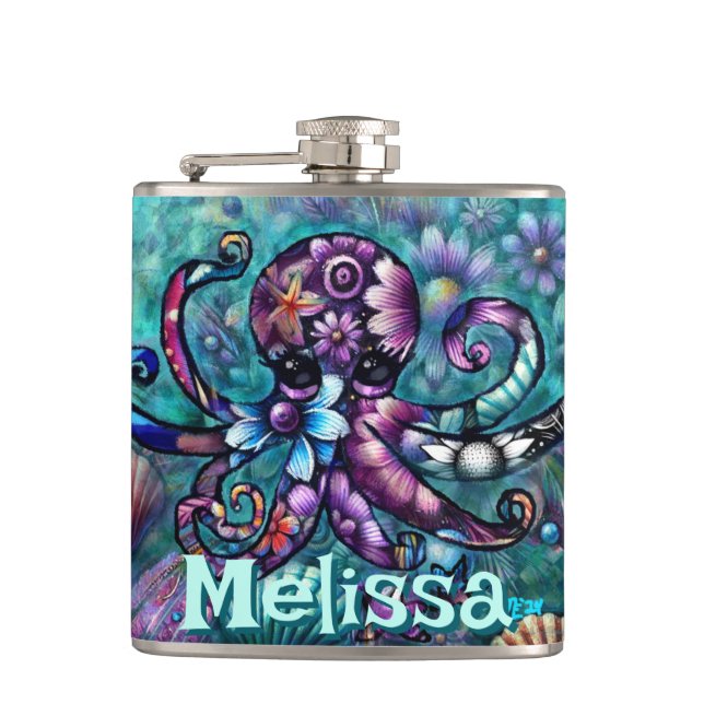 Cantil Octopus Floral Teal Coastal Personalizado (Frente)