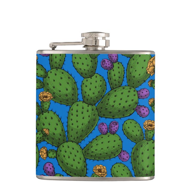 Cantil Opuntia florescente em azul (Frente)