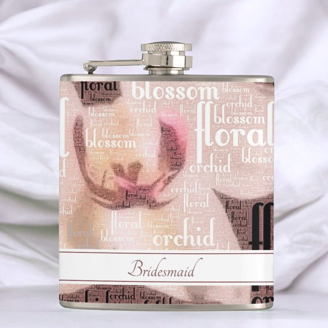 Cantil Orquídea Orquídea Dourada de Rosa de Partido Perso (Flask front with template text)