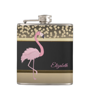 Cantil Ouros Dourados Elegantes, Flamingo Rosa Personaliz