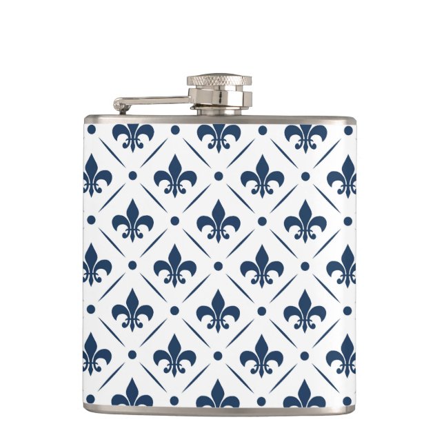 Cantil Padrão azul escuro Fleur De Lis sobre fundo branco (Frente)
