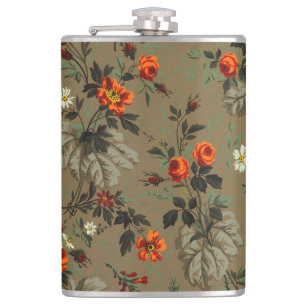 Cantil Padrão Botânico de Rosa Laranja Floral Escura Vint