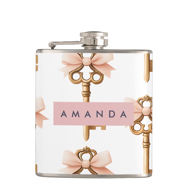 Cantil Padrão Coquette Personalizado Chave Dourada e Laço (Frente)