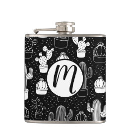 Cantil Padrão de Doodle do Cactus Preto e Branco