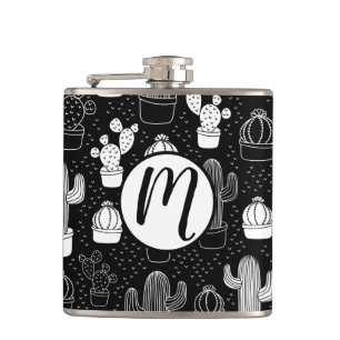 Cantil Padrão de Doodle do Cactus Preto e Branco