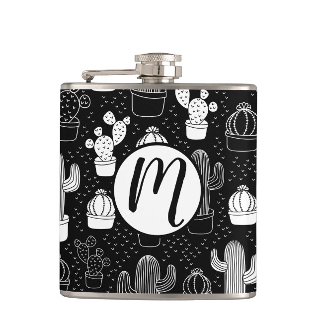 Cantil Padrão de Doodle do Cactus Preto e Branco (Frente)