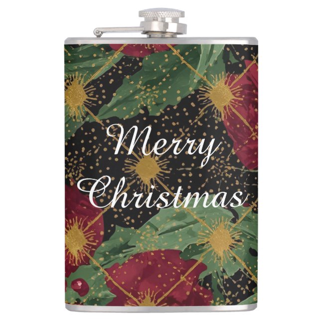 Cantil Padrão de Flores de Natal,Ouro Vermelho Verde Pret (Frente)