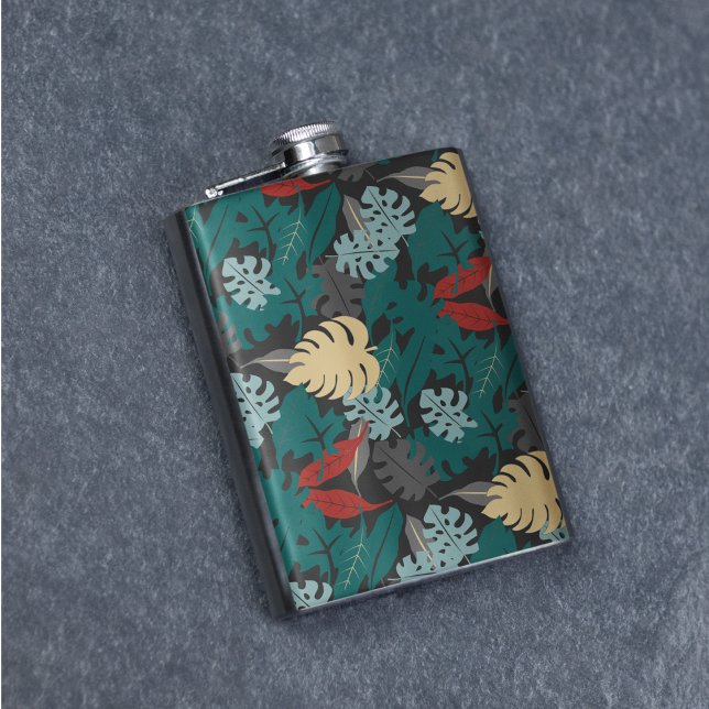 Cantil Padrão de Folhas Tropicais (forest leaves flask)
