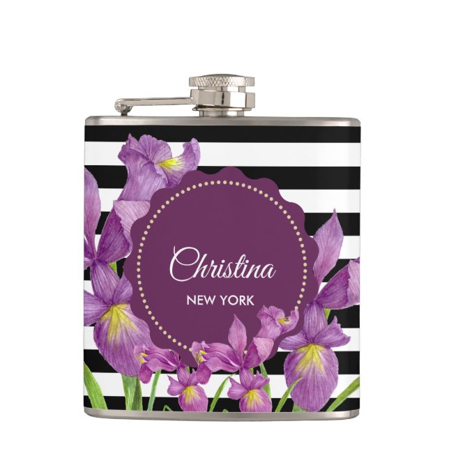 Cantil Padrão de Stripes Brancas Roxo-Roxo Iris Preto (Frente)