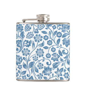 Cantil Padrão de Videiras Florais Azul e Branco Ornamenta