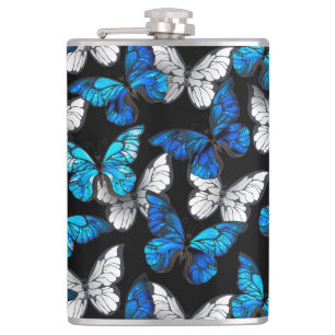 Cantil Padrão Escuro Sem Costura com Borboletas Azuis Mor