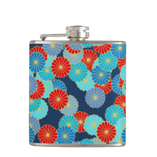 Cantil Padrão floral Art Deco - azul, turquesa e vermelho