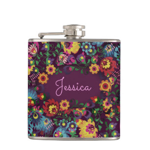 Cantil Padrão Floral Atarefado Colorido Roxo Personalizad