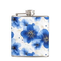 Padrão Floral Azul com Acentos Dourados