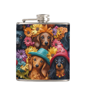 Cantil Padrão Floral de Dachshund Sem Costura - Amantes d